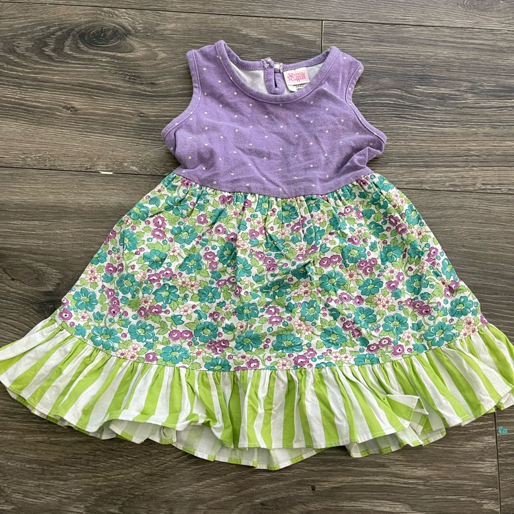 Ricrac and rufffles Purple and Green Floral Kids Dress
